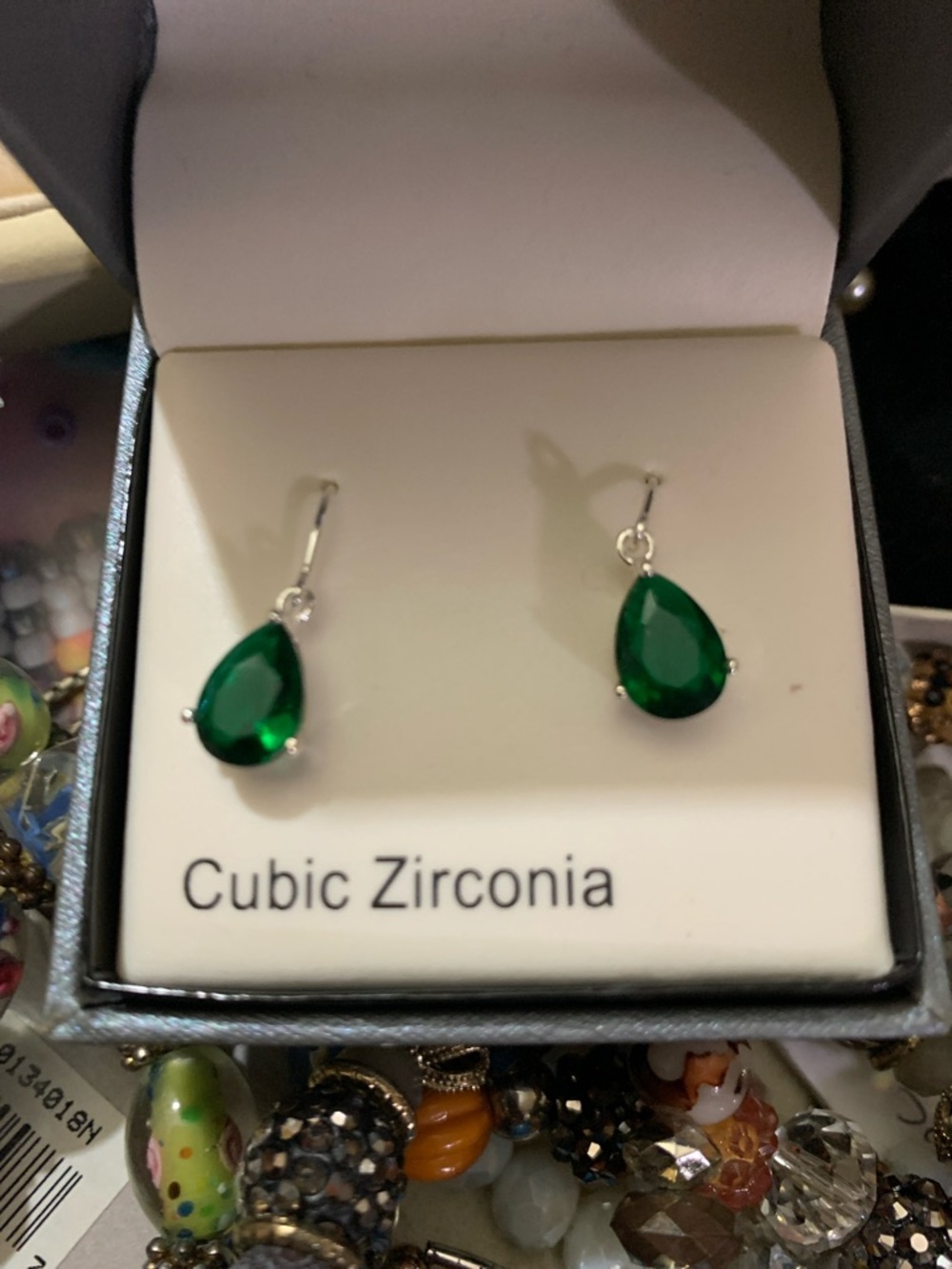 Green Teardrop Cubic Zirconia Drop Earrings